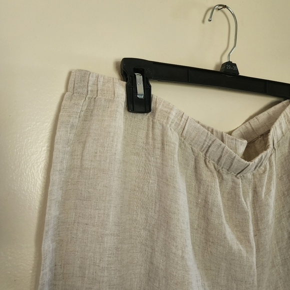 Eileen Fisher 100% Organic Linen Wide Leg Crop Pants Natural Frayed Hem Size XL - Picture 4 of 10